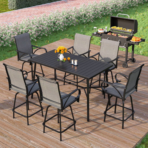 7-Piece Patio Bar Stool Set Grey Textilene Swivel Stools