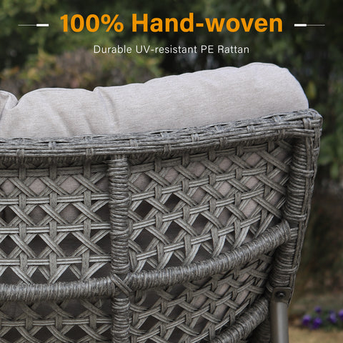 Outdoor Rattan Papasan Sofa Lounge Chair with Thick Cushions