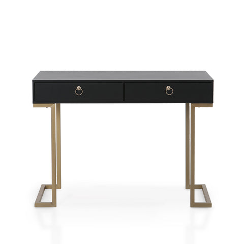 PHI VILLA Double Drawer Desk with Steel Legs, Home Office Computer Desk or Vanity Table