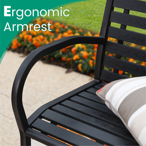 Steel Wood-Plastic Outdoor Bench for Park, Garden, Backyard