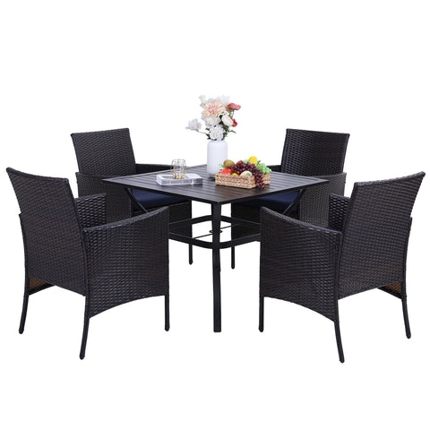 Square Table & Rattan Cushioned Dining Chairs 5-Piece Outdoor Dining Set
