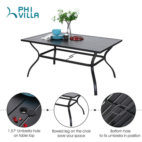 8-Piece Steel Rectangle Table & Brown Rattan Cushion Chairs & 13ft Umbrella Patio Dining Set