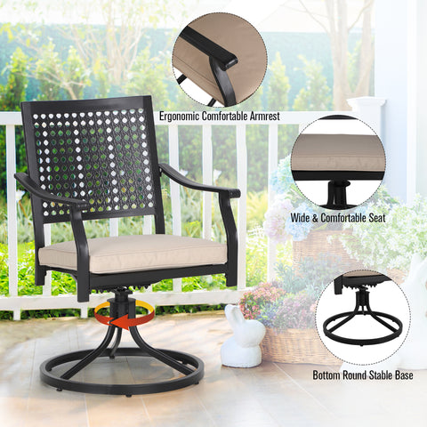 5-Piece Outdoor Dining Set Steel Square Table & Bull's Eye Pattern Dining Chairs
