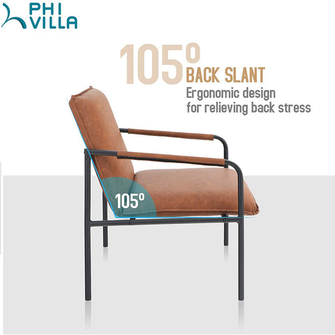 PHI VILLA Middle Back Accent Living Room Lounge Sofa Chair with Metal Legs, Brown