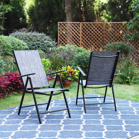 Pre-assembled Aluminum & Steel Frame Reclining Folding Sling Chair, Set of 2