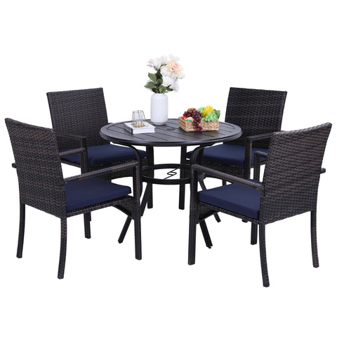 Round Table & Rattan Cushioned Dining Chairs 5-Piece Outdoor Dining Set