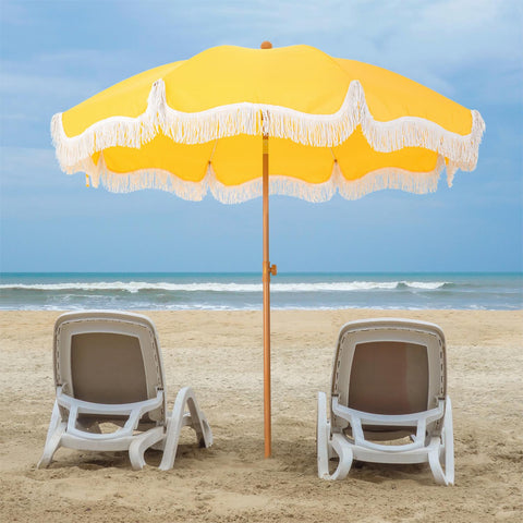 7ft Auto-Tilt Beach Tassel Umbrella With Handy Carry Bags