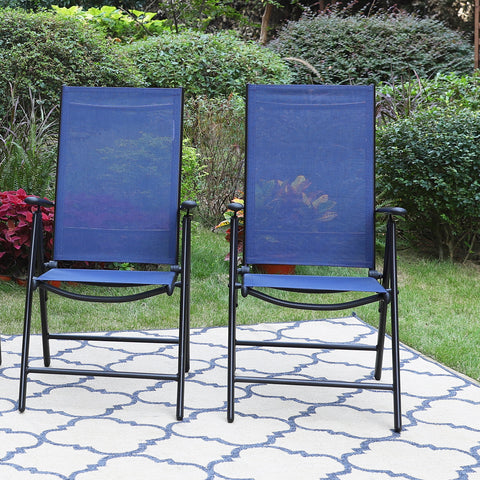 Pre-assembled Aluminum & Steel Frame Reclining Folding Sling Chair, Set of 2