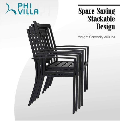 Adjustable Steel Table and Stackable Chairs Metal Outdoor Patio Dining Sets