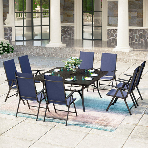 9-Piece Patio Dining Sets Large Square Table & Textilene Foldable Chair