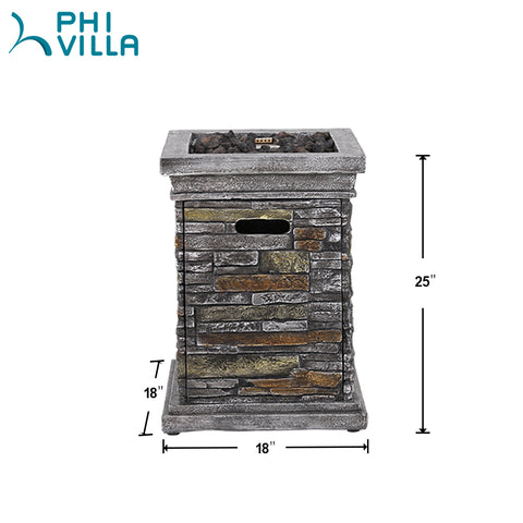 18 inch, 30000BTU Outdoor Square Terrafab Gas Fire Column with Waterproof Cover and Touch-up Pen