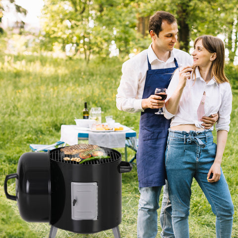 2-In-1 Vertical Charcoal Smoker & Grill with Built-in Thermometer