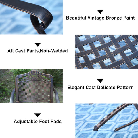 7-Piece Cast Aluminum Pattern Patio Dining Set with Bronze Coating