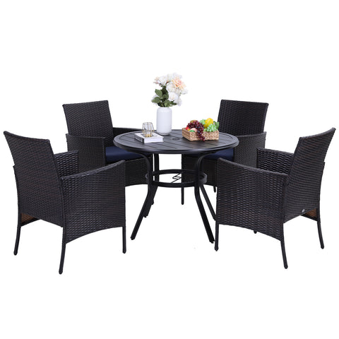 Round Table & Rattan Cushioned Dining Chairs 5-Piece Outdoor Dining Set