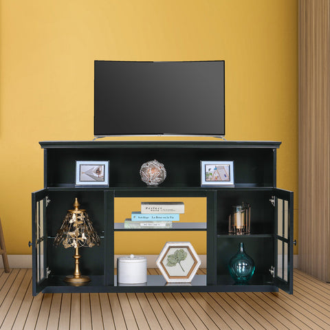 PHI VILLA 48'' Classic Glass Door Wooden Fireplace Cabinet Corner TV Stand with Electric Fireplace
