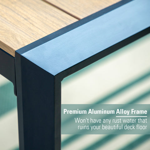 3-Piece Aluminum Wood-like Table & 2 Cushioned Benches Outdoor Dining Set