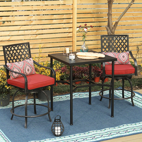 PHI VILLA 5-Piece Patio Bar Stools Set Extra Wide Steel Bar Stool & Geometrically Stamped High Table