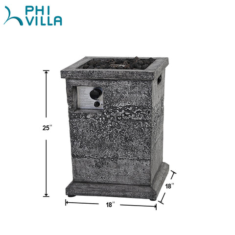 18 inch, 30000BTU Outdoor Square Terrafab Gas Fire Column with Waterproof Cover and Touch-up Pen