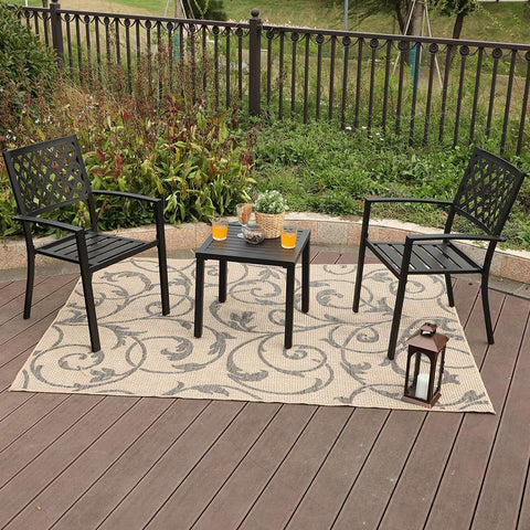 Side Table & 2 Stackable Chairs 3-Piece Outdoor Bistro Set