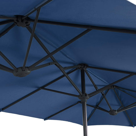 8-Piece Steel Rectangle Table & Brown Rattan Cushion Chairs & 13ft Umbrella Patio Dining Set