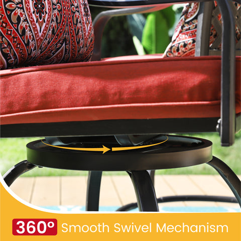 5-Piece Patio Bar Stool Set Teak-grain High Table & Extra-wide Steel Bar Stools