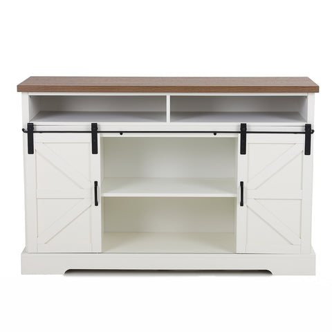 PHI VILLA Farmhouse Sliding Double Barn Door Cabinet TV Stand for TVs up to 55"