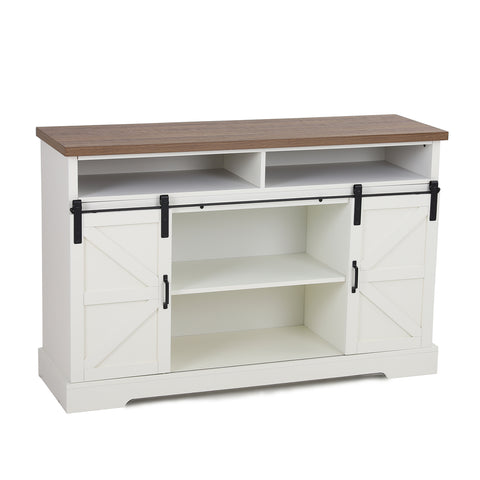 PHI VILLA Farmhouse Sliding Double Barn Door Cabinet TV Stand for TVs up to 55"