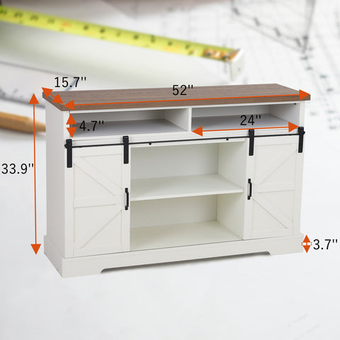 PHI VILLA Farmhouse Sliding Double Barn Door Cabinet TV Stand for TVs up to 55"