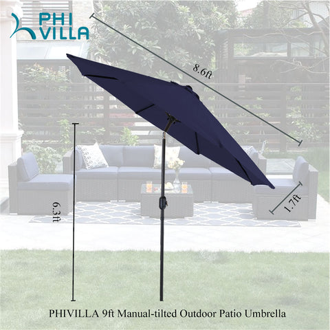 Manual-tilted Outdoor Patio Umbrella with Crank Handle