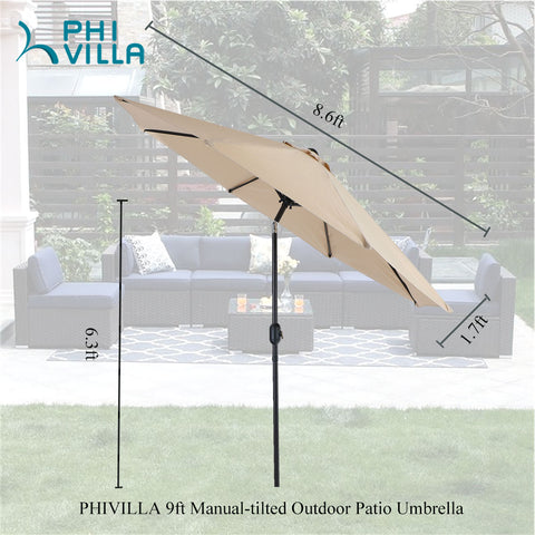 Manual-tilted Outdoor Patio Umbrella with Crank Handle