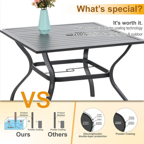 5-Piece Steel Square Table & Thick Cushion Swivel Chairs Outdoor Patio Dining Set