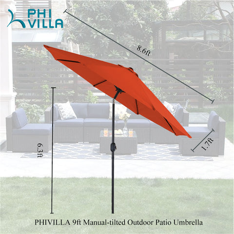 Manual-tilted Outdoor Patio Umbrella with Crank Handle