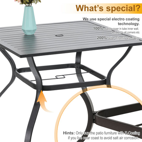 5-Piece Steel Square Table & Thick Cushion Swivel Chairs Outdoor Patio Dining Set