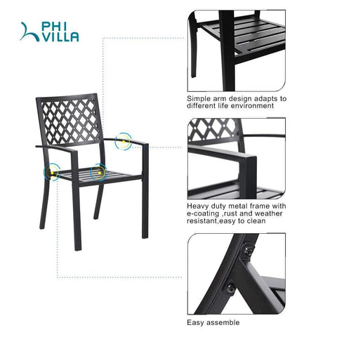 7-Piece Steel Panel Table and 6 Stackable Chairs Outdoor Patio Dining Sets