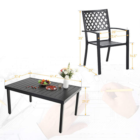 Adjustable Steel Table and Stackable Chairs Metal Outdoor Patio Dining Sets