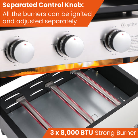 22" Ceramic Coated Plate Tabletop Portable Propane Griddle Grill 24,000 BTU