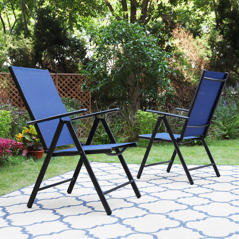 Pre-assembled Aluminum & Steel Frame Reclining Folding Sling Chair, Set of 2