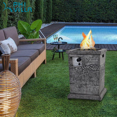 18 inch, 30000BTU Outdoor Square Terrafab Gas Fire Column with Waterproof Cover and Touch-up Pen