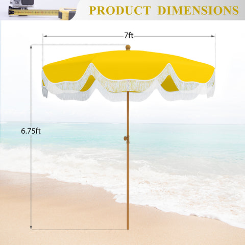7ft Auto-Tilt Beach Tassel Umbrella With Handy Carry Bags