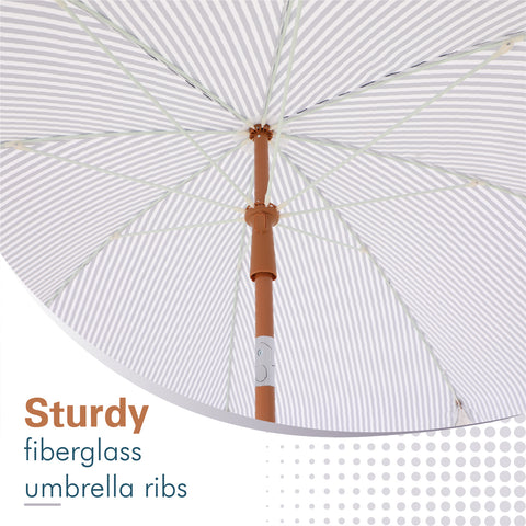 7ft Auto-Tilt Beach Tassel Umbrella With Handy Carry Bags