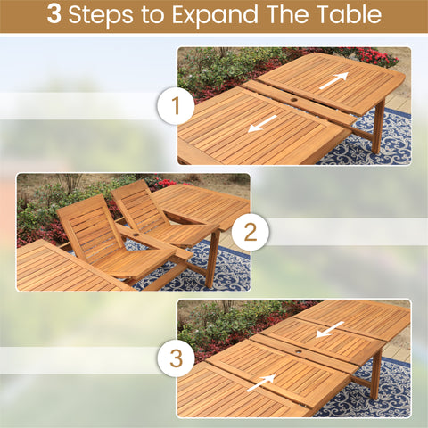 Acacia Wood Patio Furniture Set Adjustable Table & Fixed Chairs
