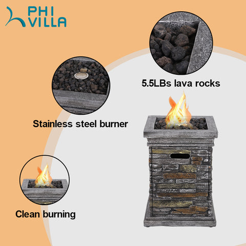 18 inch, 30000BTU Outdoor Square Terrafab Gas Fire Column with Waterproof Cover and Touch-up Pen