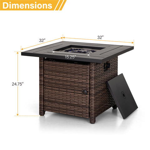 50,000 BTU Patio Fire Pit Table with Rattan Side Boards