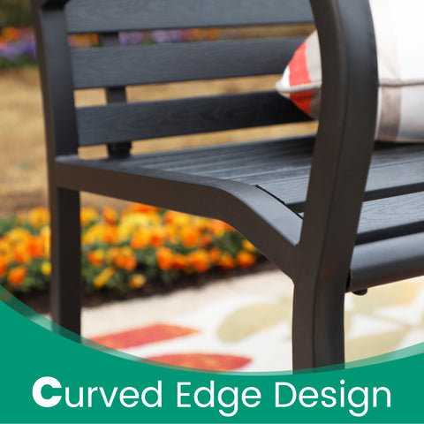 Steel Wood-Plastic Outdoor Bench for Park, Garden, Backyard