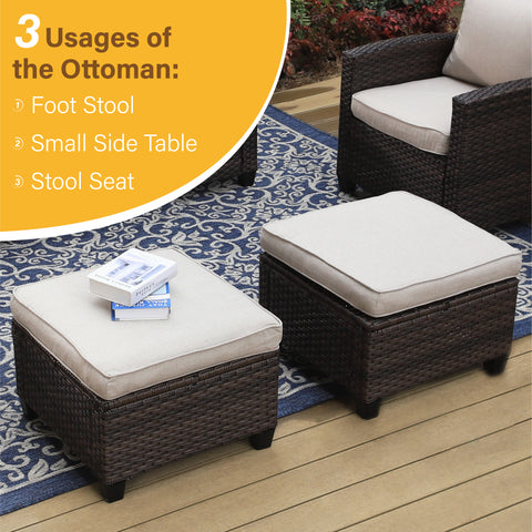 Thick-cushion Patio Rattan Sofa Set with Rattan Fire Pit Table