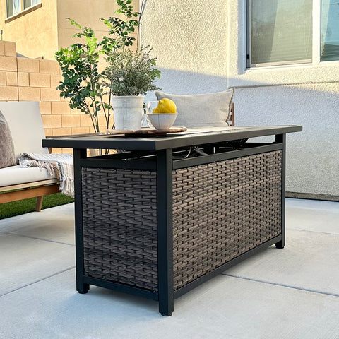 50,000 BTU Patio Fire Pit Table with Rattan Side Boards