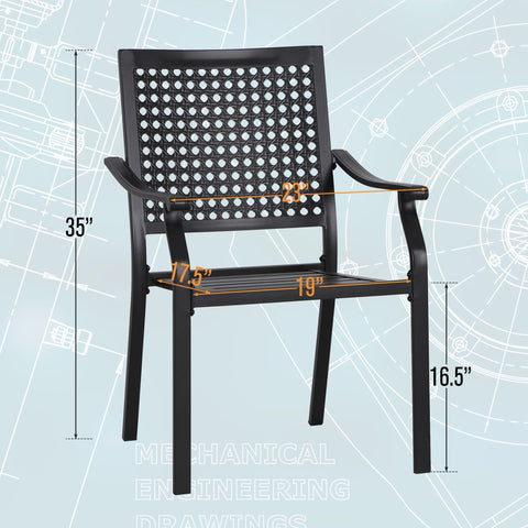 7-Piece Patio Dining Set Bow-bar Table & Bulleyes Pattern Stackable Steel Chairs