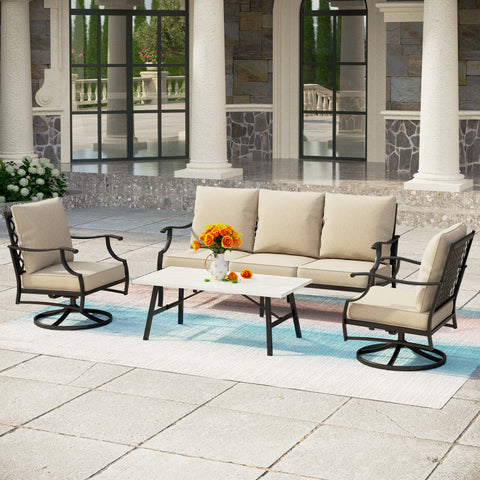5-Seat Thick Cushion Conversation Sets with Swivel Chairs & Ottoman