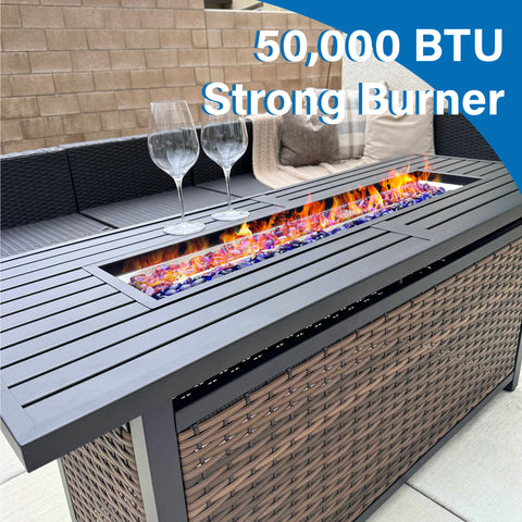 50,000 BTU Patio Fire Pit Table with Rattan Side Boards