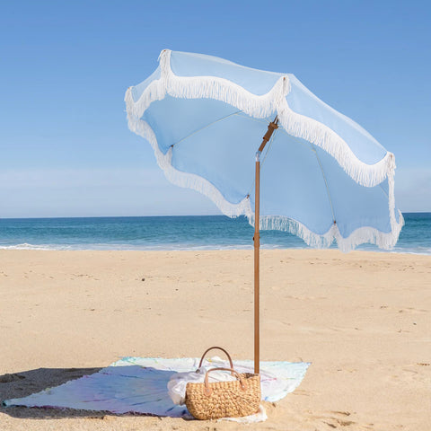 7ft Auto-Tilt Beach Tassel Umbrella With Handy Carry Bags